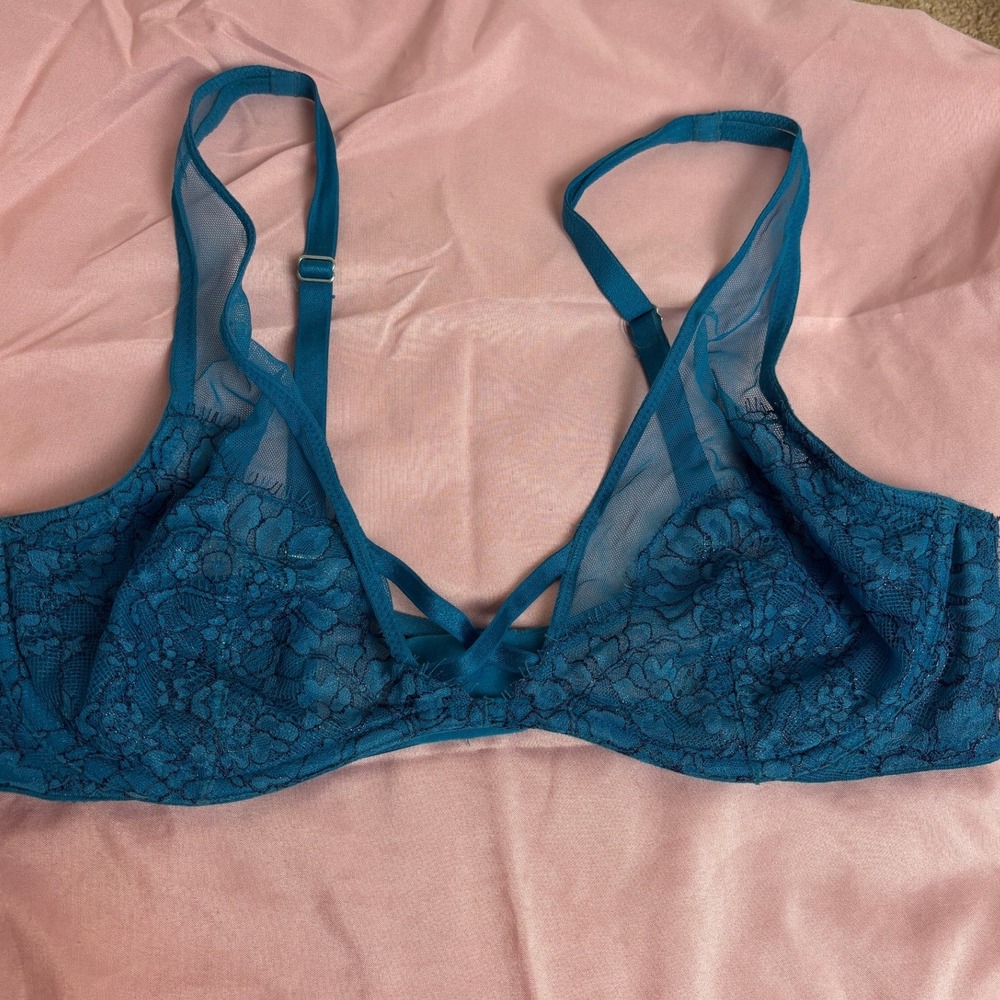 Victoria's Secret Unlined Wired Lot of 2 Bras 36C Teal Lace & Brown Mesh Bra - Picture 2 of 10